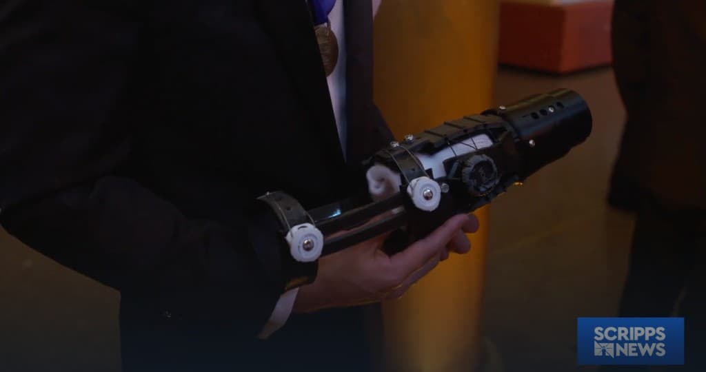 Close-up of the Mobilis prosthetic socket held at the Regeneron Science Talent Search, as covered by Scripps News